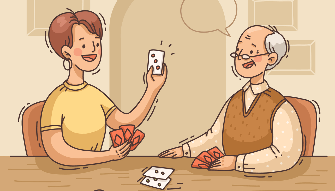 Seniors playing brain games to reduce stress and improve memory